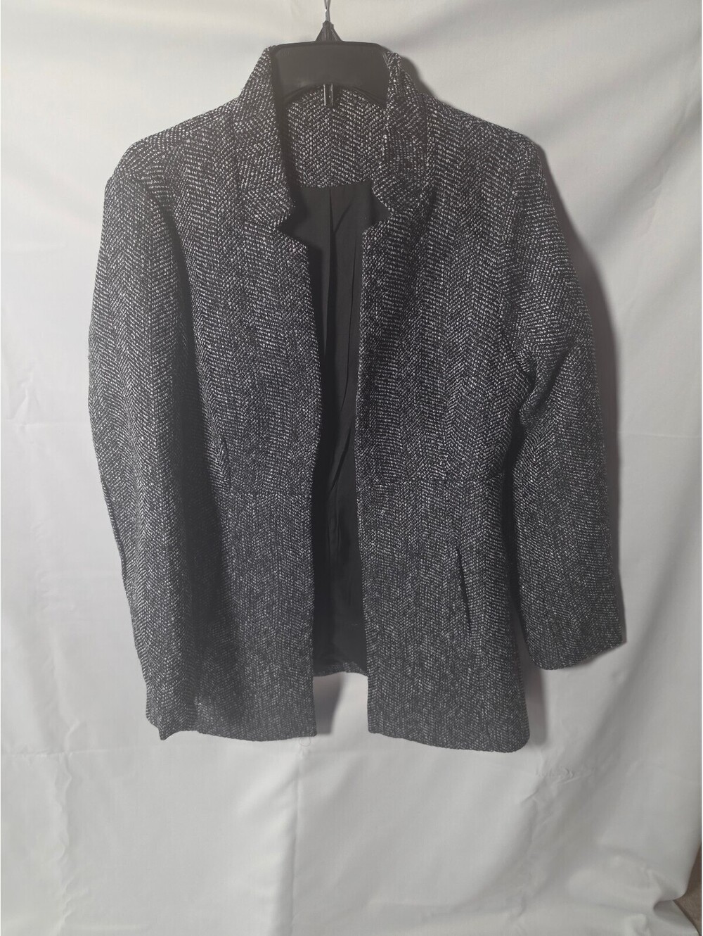 Women's Black and White Tweed Jacket Size Large, 100% Polyester